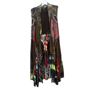 Dor Dor Couture Green Multi Mixed Media Artsy Sleeveless Sweater Cardigan Sz M